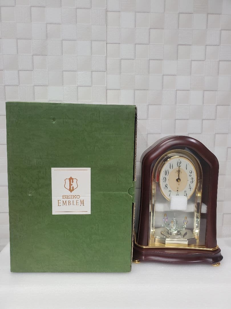 未使用電波 SEIKO EMBLEM ブラウン置時計