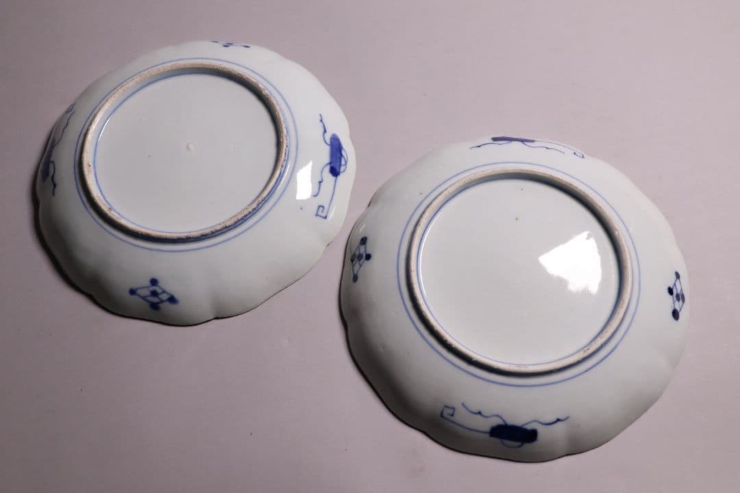 【CM119】古伊万里 色絵 中皿 2枚 盛皿 幅22.3cm 錦手 花鳥 草花