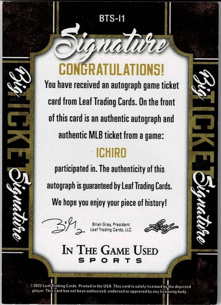 MLB☆イチロー 22 Leaf TheGameTicket 直筆サインカード