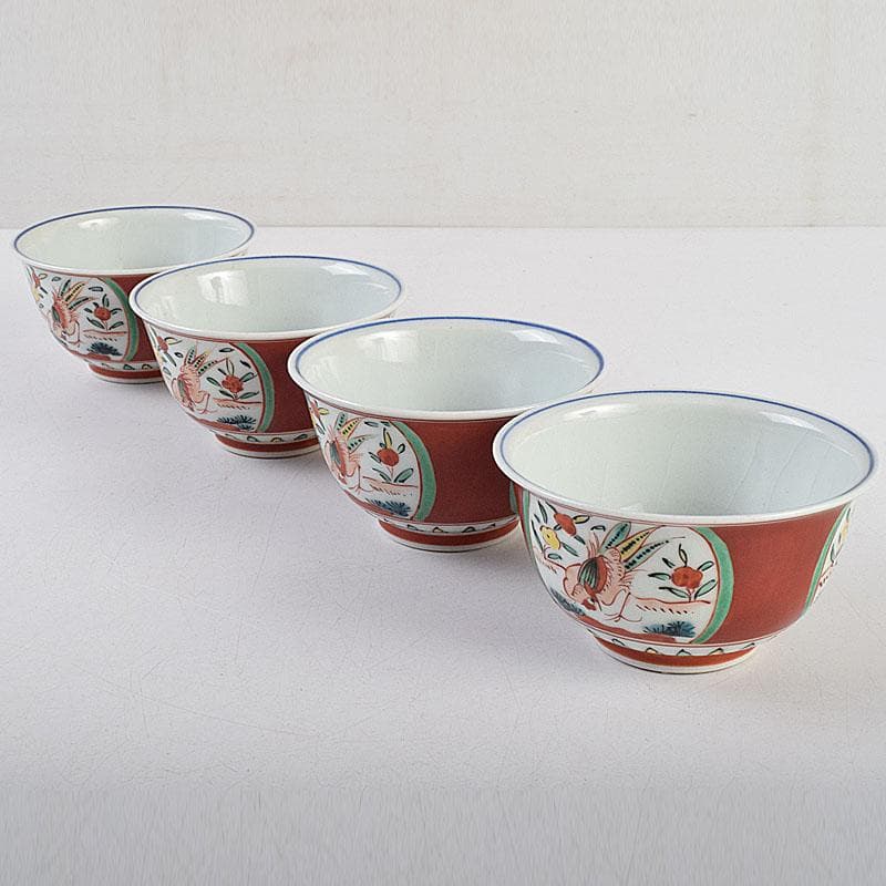 九谷焼　清々軒　矢口永寿造　金襴手写　花鳥文　煎茶碗　九客　共箱　M　R9404