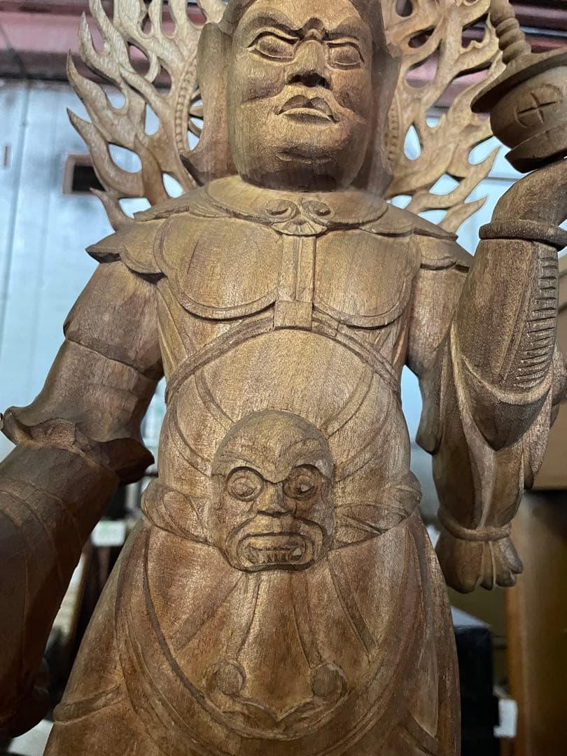 不動明王立像　２体　高さ67cm 仏教美術 仏像 木彫 寺院