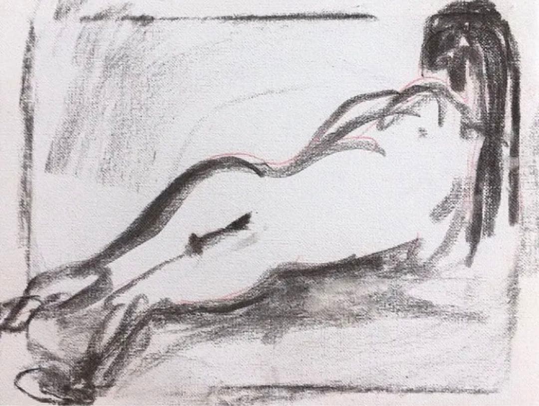 ［一点もの］［照れる裸婦］F3 木炭画