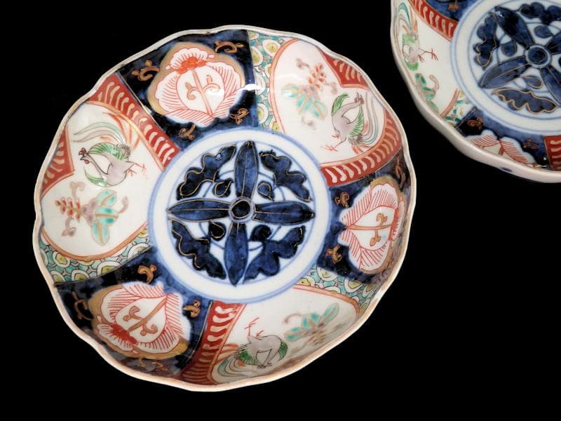 古伊万里  色絵　桐に鳳凰　花の図　膾皿　２客　D124AS-fbrh