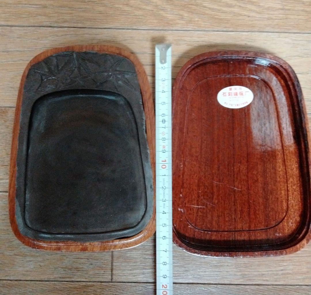 麻子坑 中国高級端渓名硯 珍しい筍竹雀図細工彫刻綺麗な唐木硯箱付最高品質端渓古硯