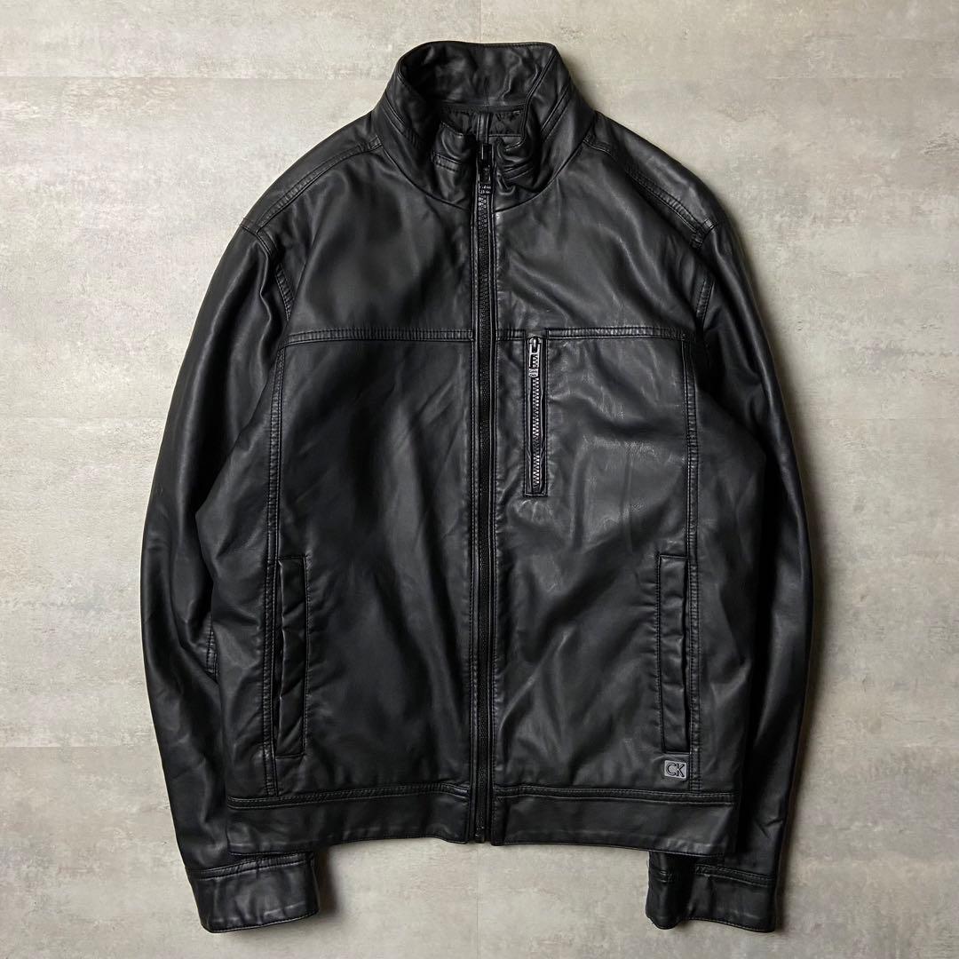 CK カルバンクライン シングルライダース フェイクレザージャケット ブラック