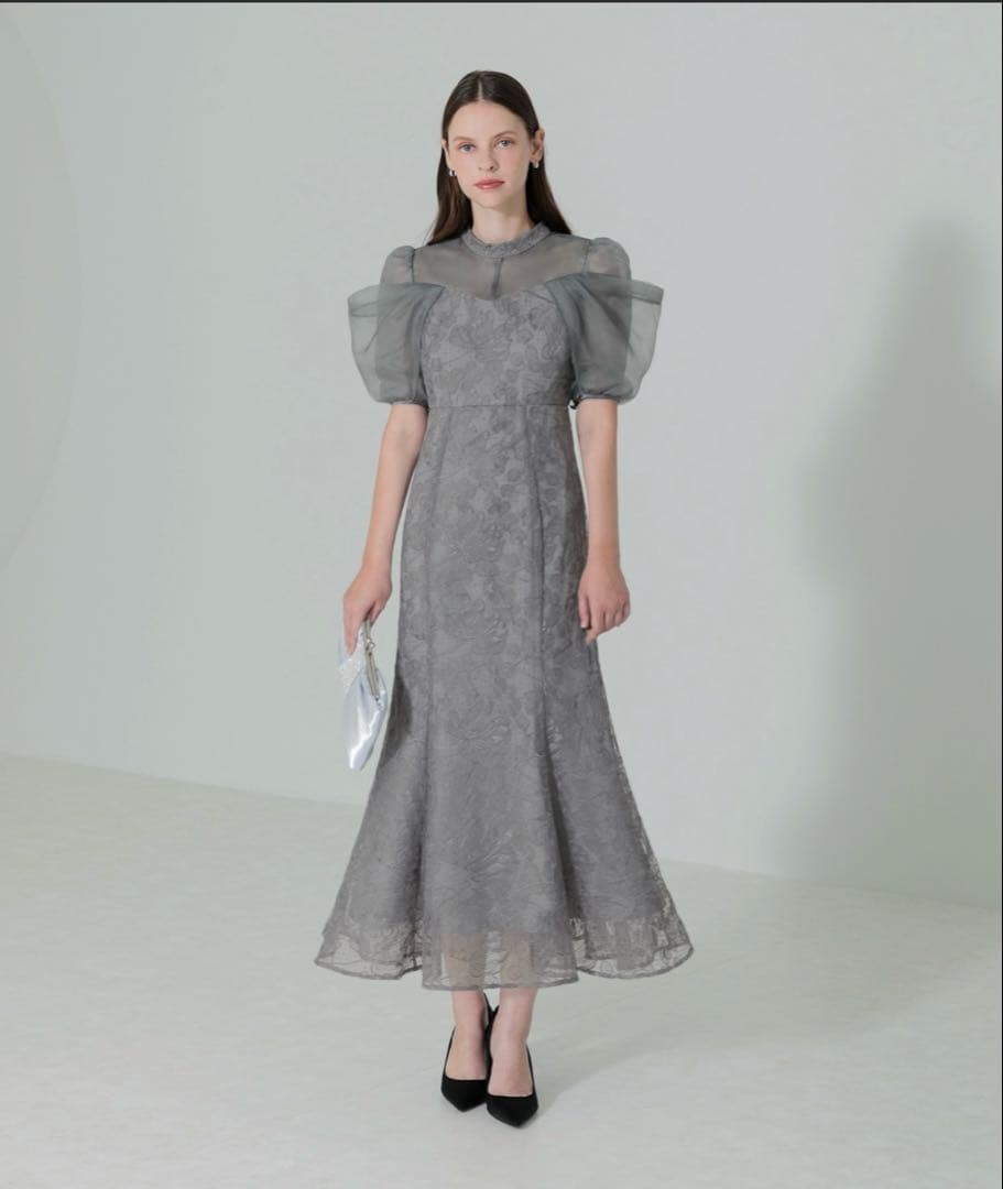 LEJA オーガンジー ドレープ パフスリーブ マーメイドワンピース ドレス S