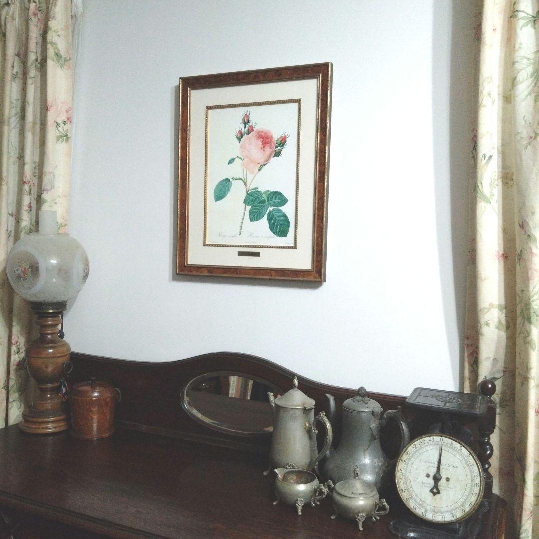 ① ルドゥーテ 絵額 レ ローズ バラ図譜 フォリオ判 銘木調フレーム 額 絵