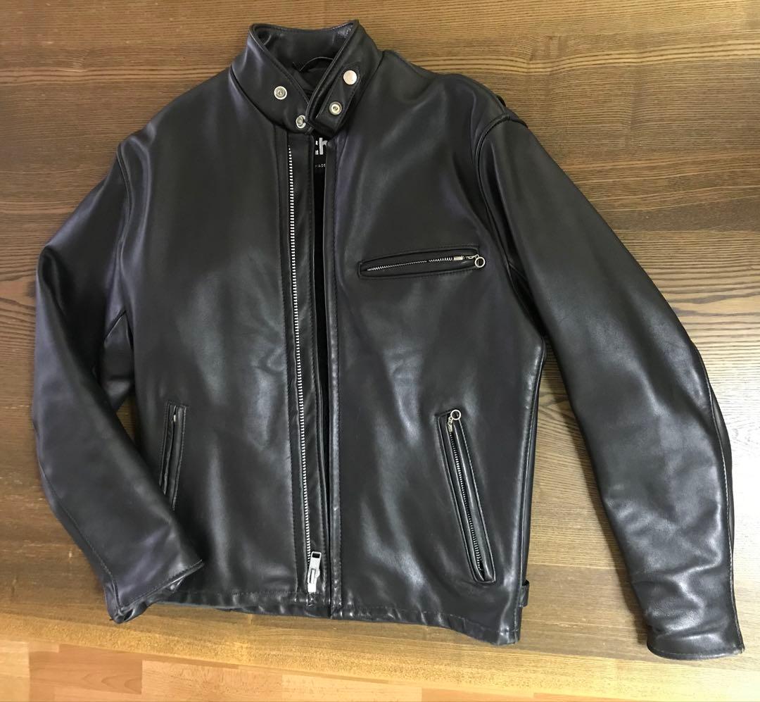 Schott ブラックレザー シングルライダースジャケット 36