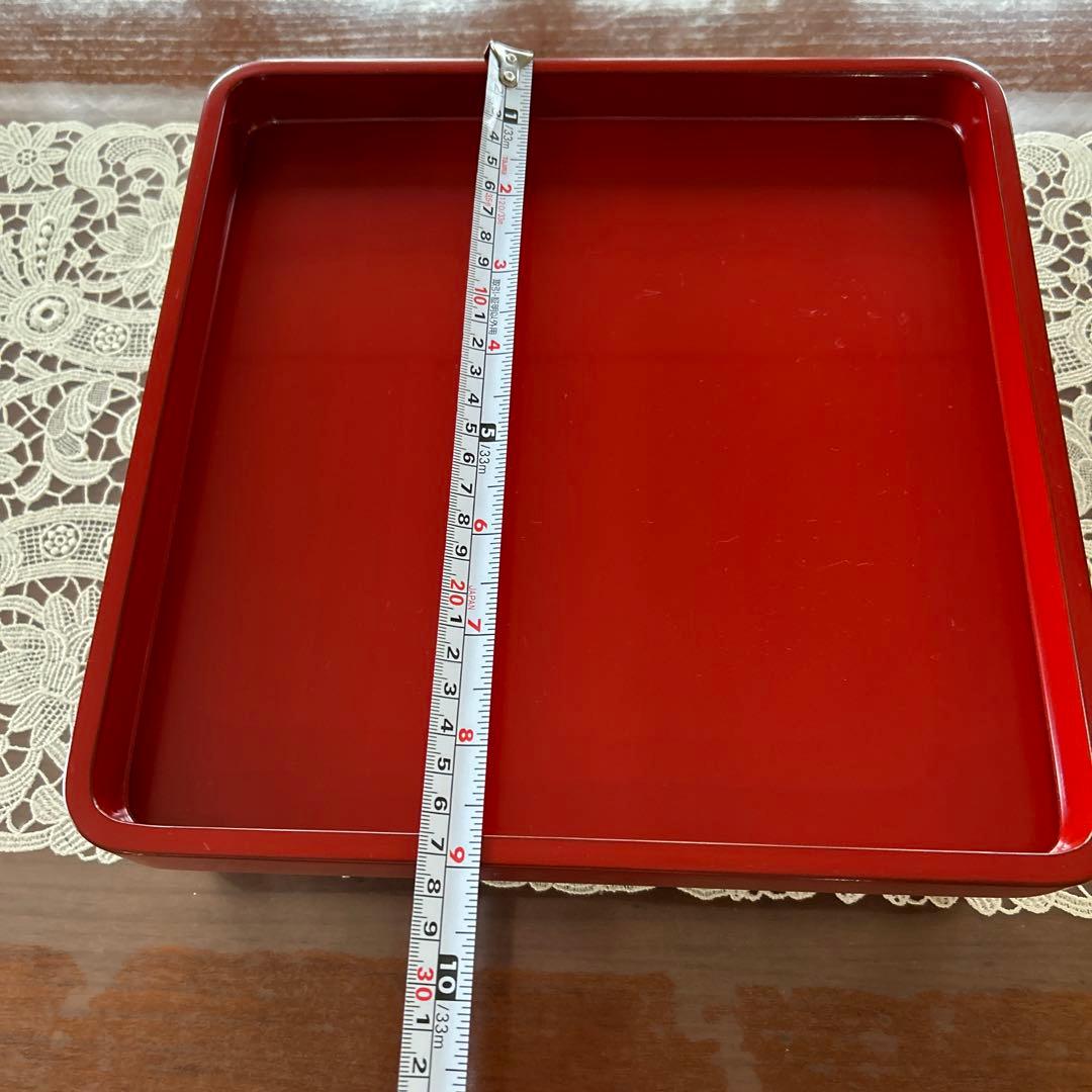輪島塗り赤い漆器 膳 ５膳　約27cm x 27cm 昭和レトロ