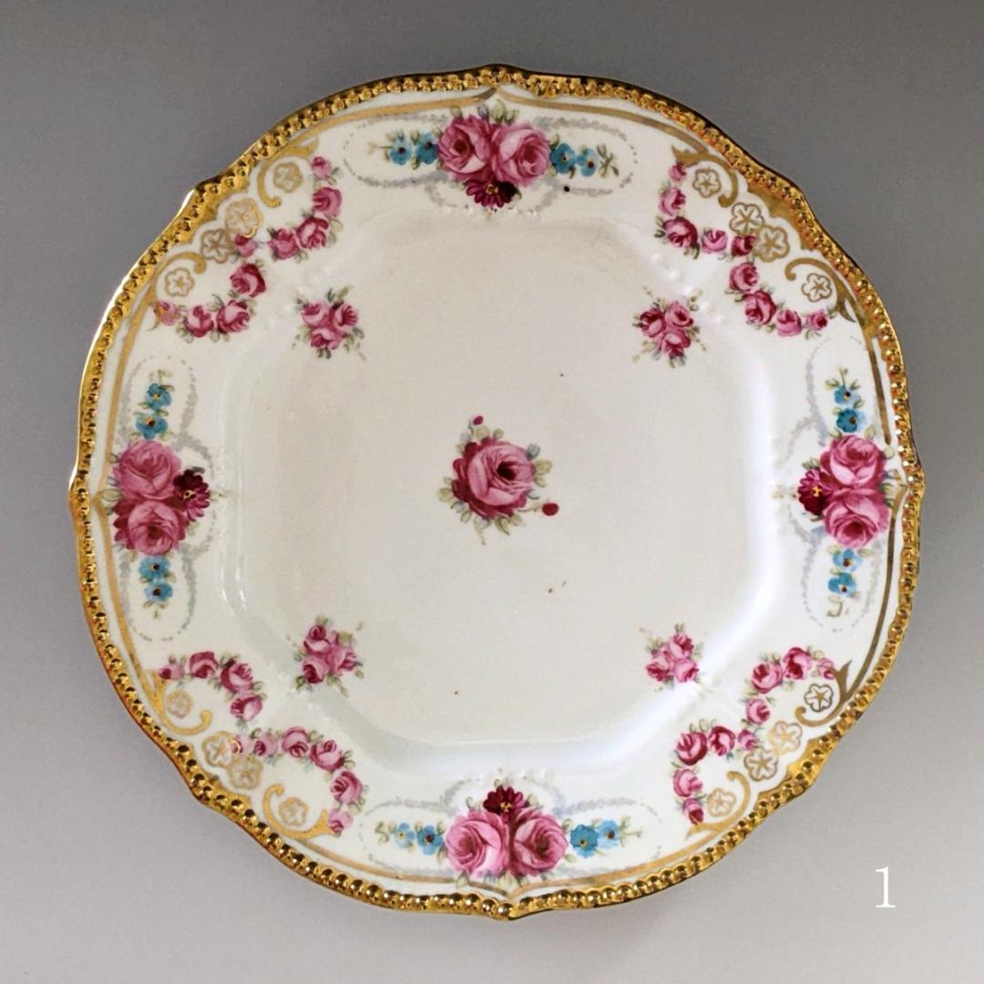 オールドノリタケ アールヌーボー様式 高級金盛上薔薇図紋６枚プレートセットその1