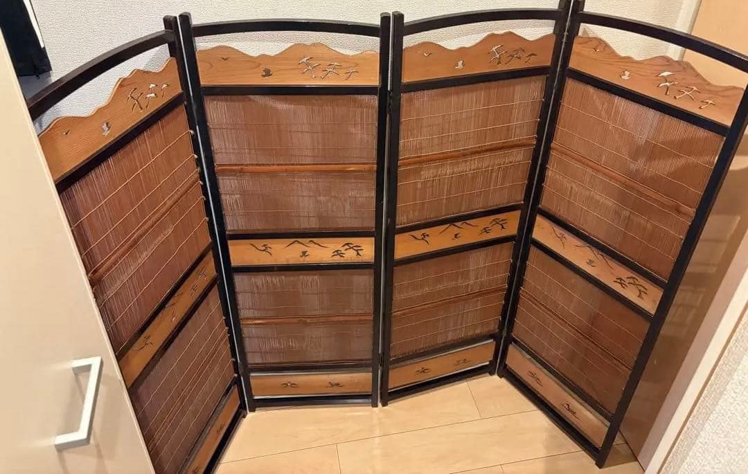 ビンテージ　竹簾屏風　すだれ　衝立　透かし彫り　パーテーション　間仕切り　古道具