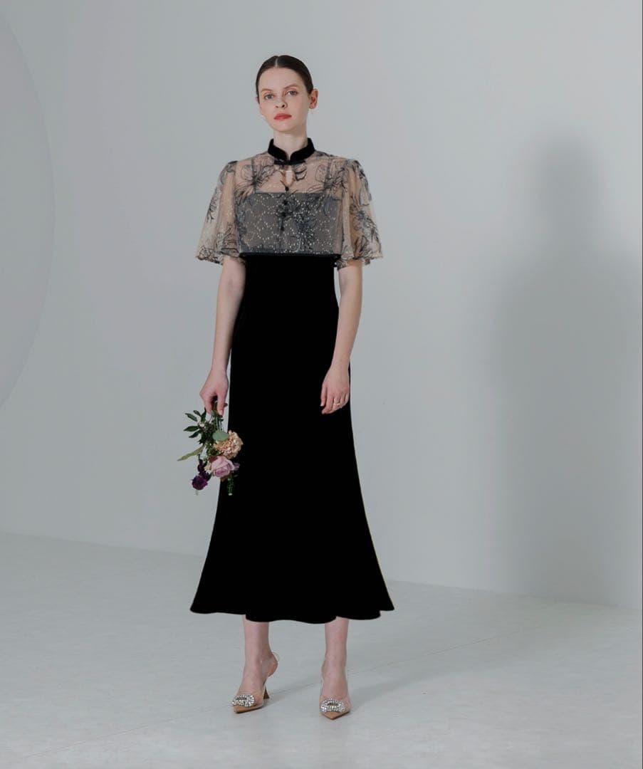 パイピング花柄ボレロ ベロア マーメイド ワンピースドレス