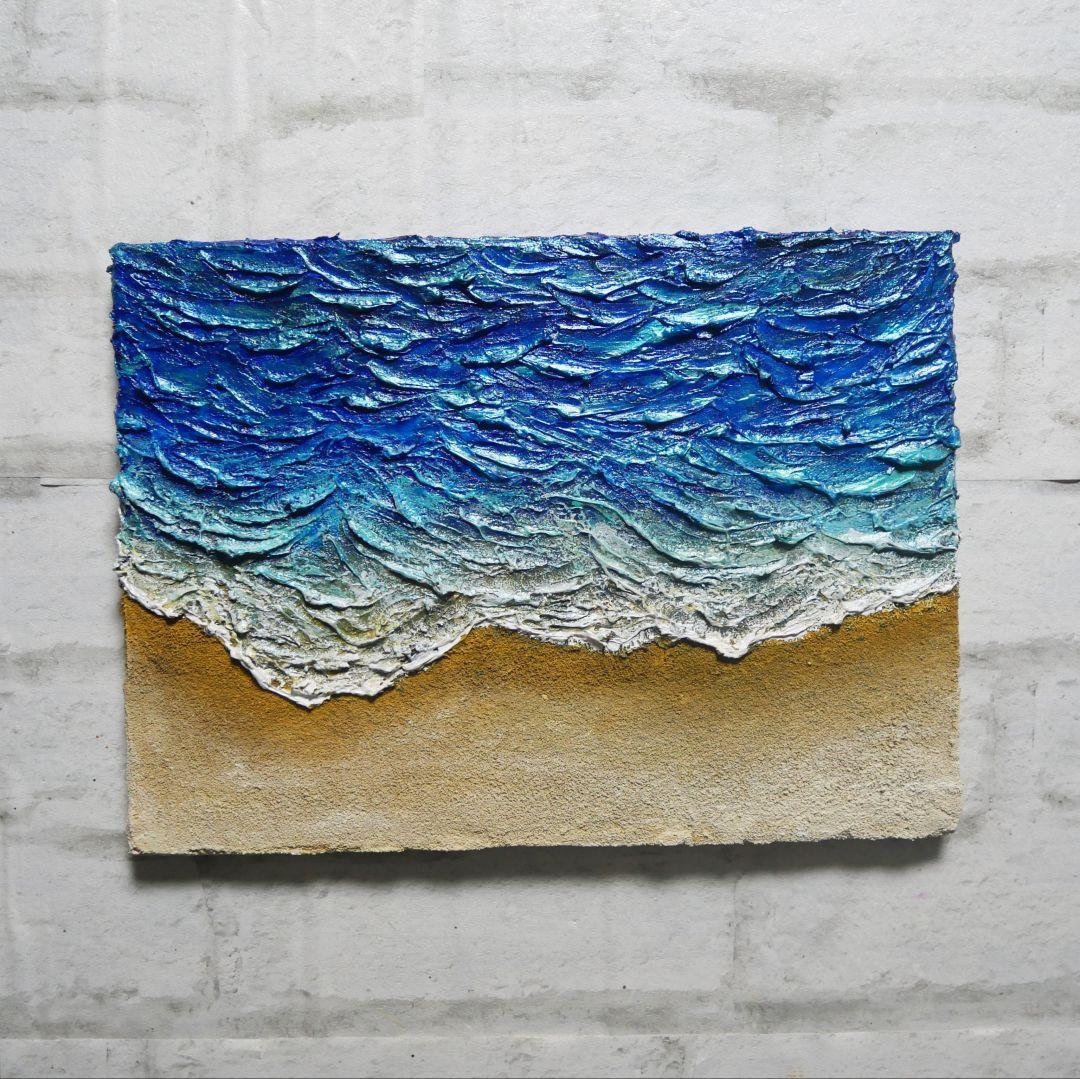 油絵 油彩 油彩画 絵 絵画 【波と砂浜】