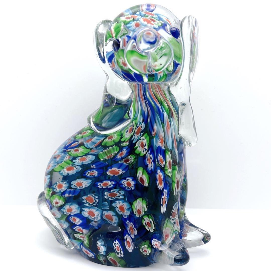 【入手困難】ミルフィオリ アートガラス 犬 置物 ヴェネチアン風 オブジェ