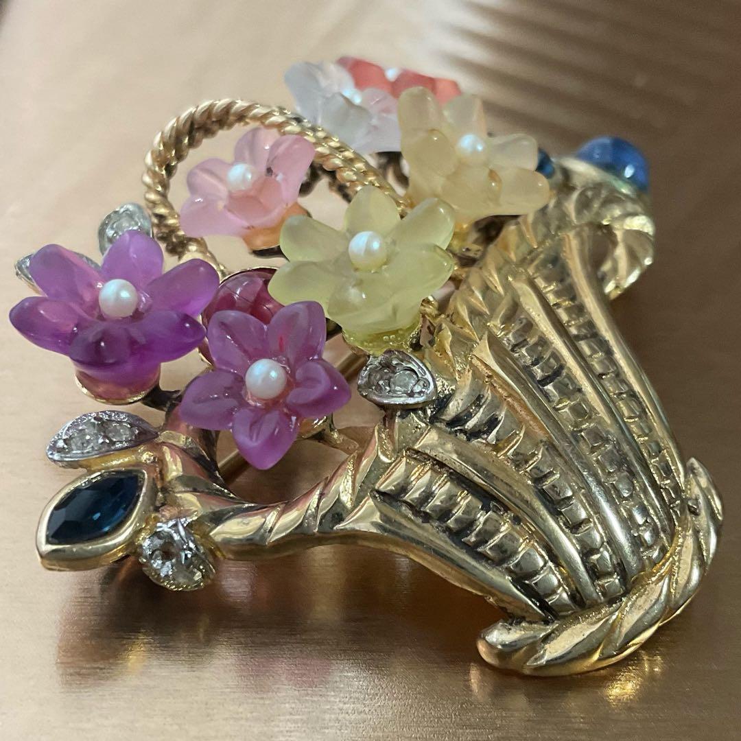 アンティークブローチ　シルバー　イタリアンジュエリー　ベネチアングラス　ゴールド