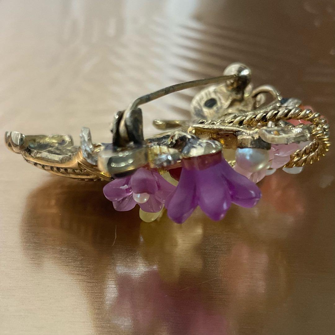 アンティークブローチ　シルバー　イタリアンジュエリー　ベネチアングラス　ゴールド