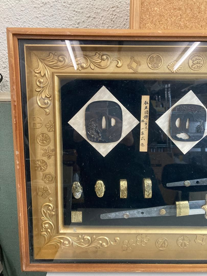 越中守正俊 刀 模造刀 鍔 レプリカ 額 刀剣額 額装 アンティーク インテリア