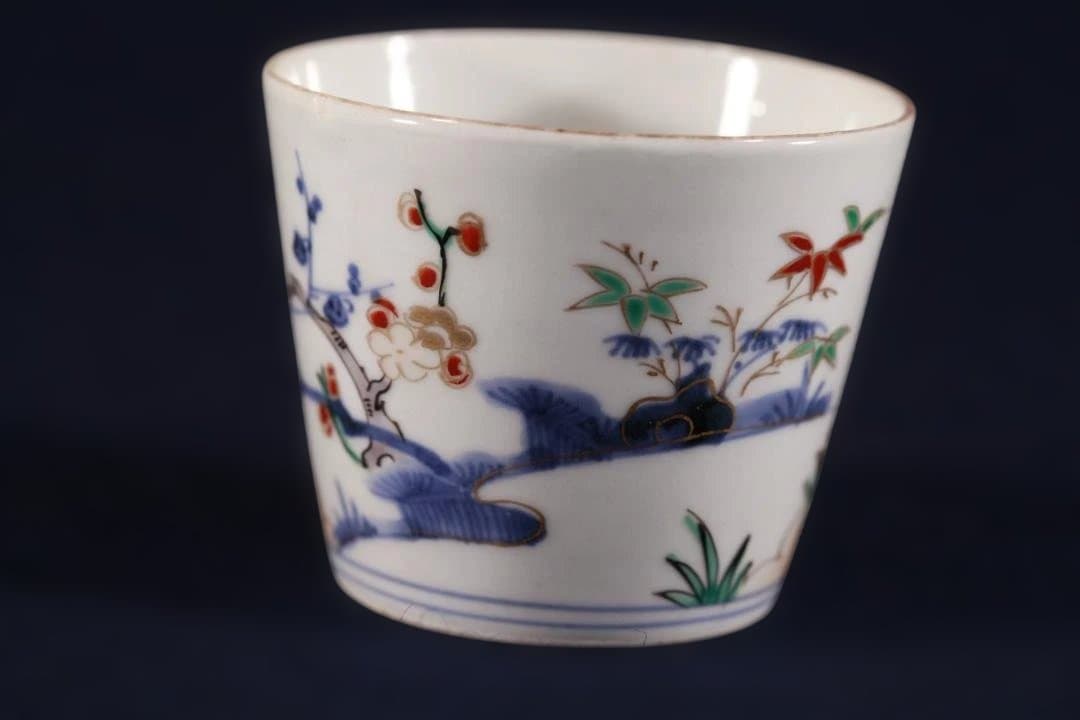 448 古伊万里色絵松竹梅図蕎麦猪口　江戸中期