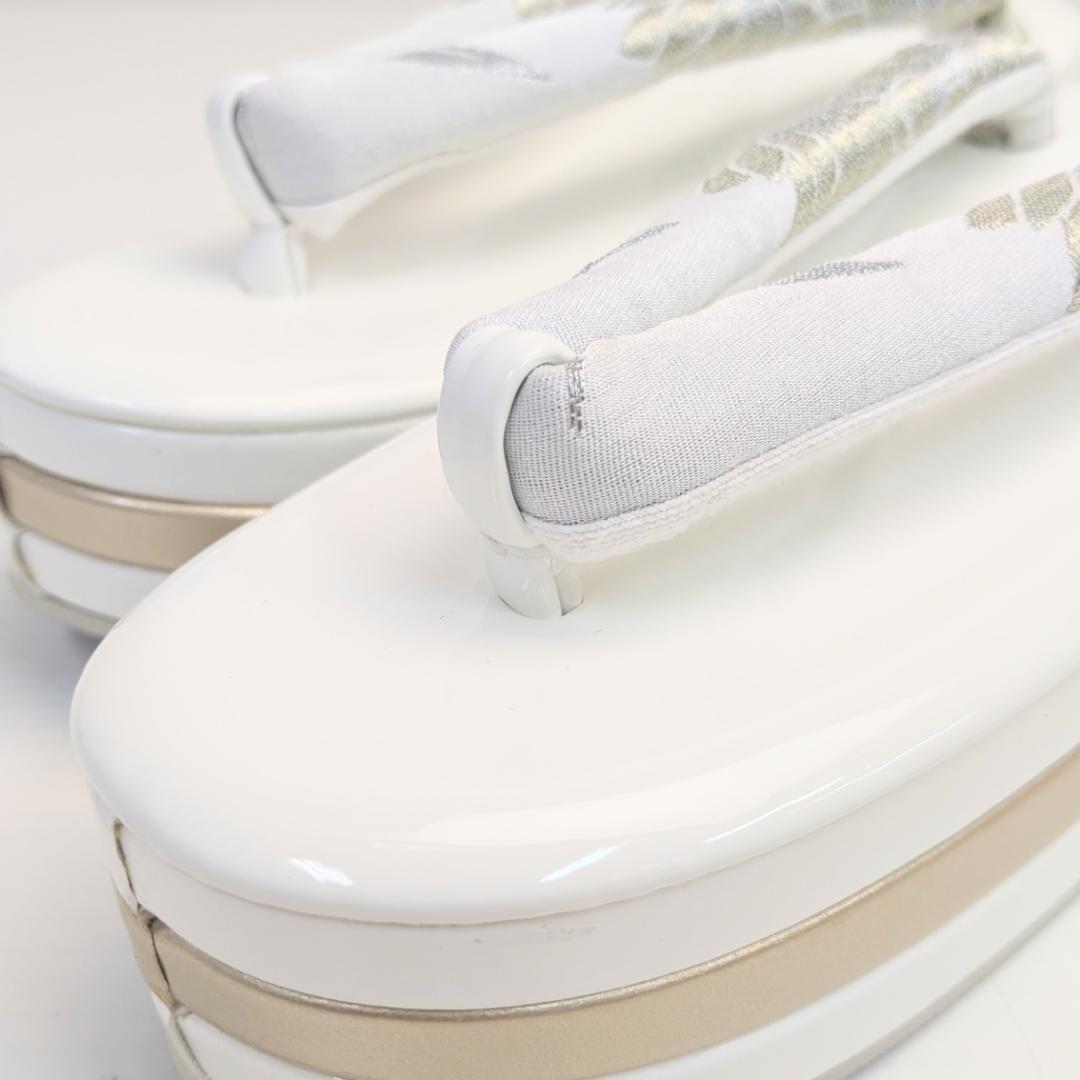 和装 草履バッグセット 帯地 菊 白×金 3枚芯 フリーサイズ k19-7