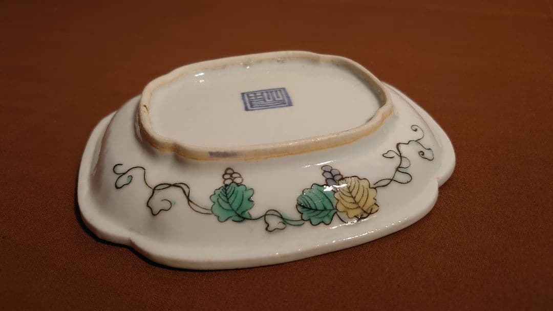 古九谷　九谷焼　芦かもの図　葉皿　　アンティーク九谷焼　１客