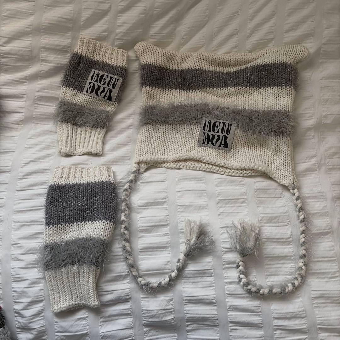 NEWAVE 猫耳ニット帽 アームウォーマーセット