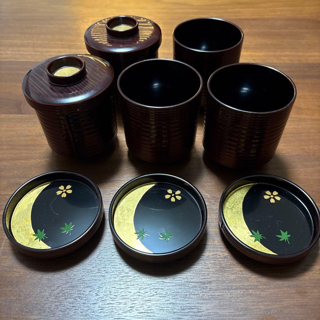 漆器 お椀 5個セット 月と紅葉デザイン