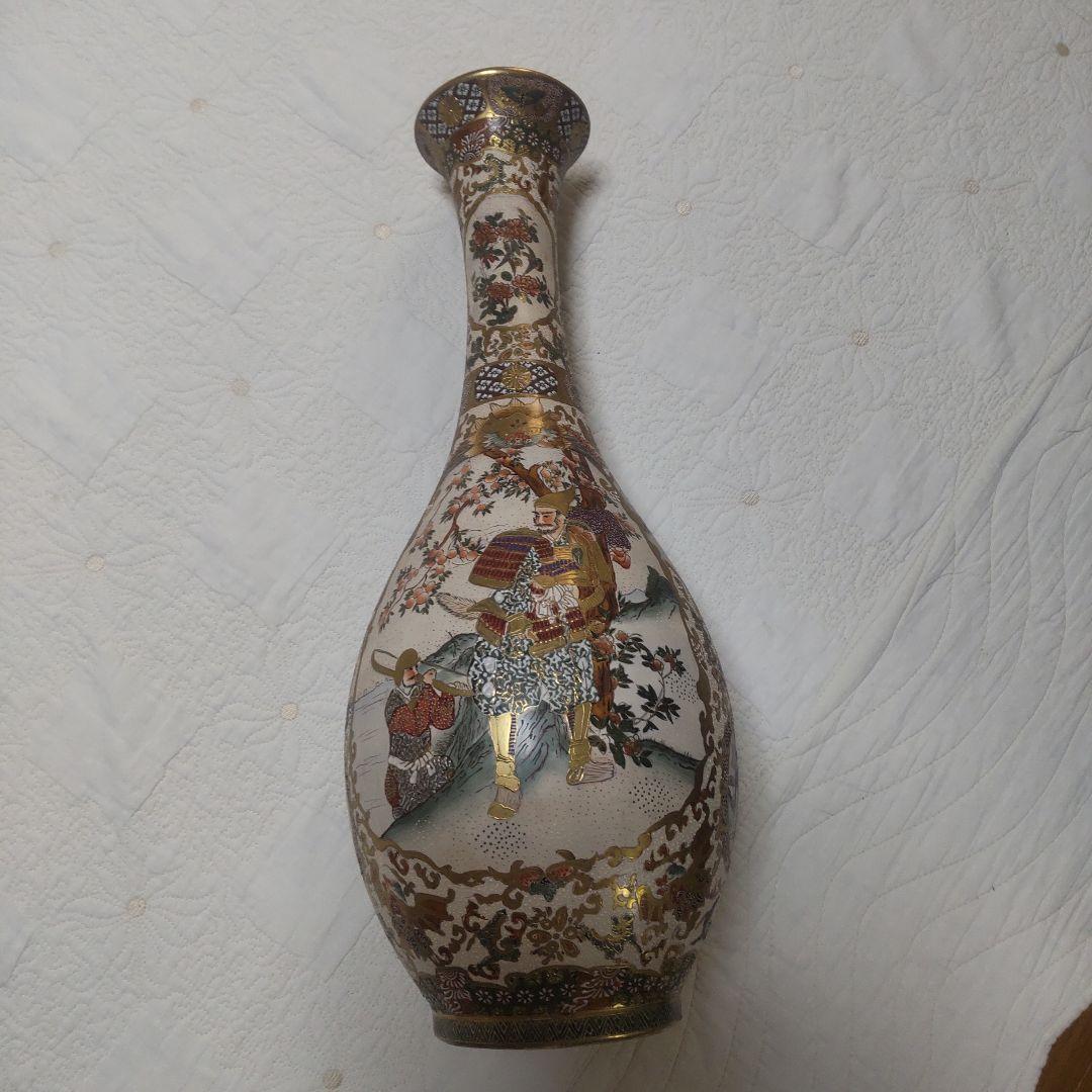 金彩武士絵付陶器花瓶　薩摩焼風 花瓶 明治期風 高さ46cm 伝統工芸