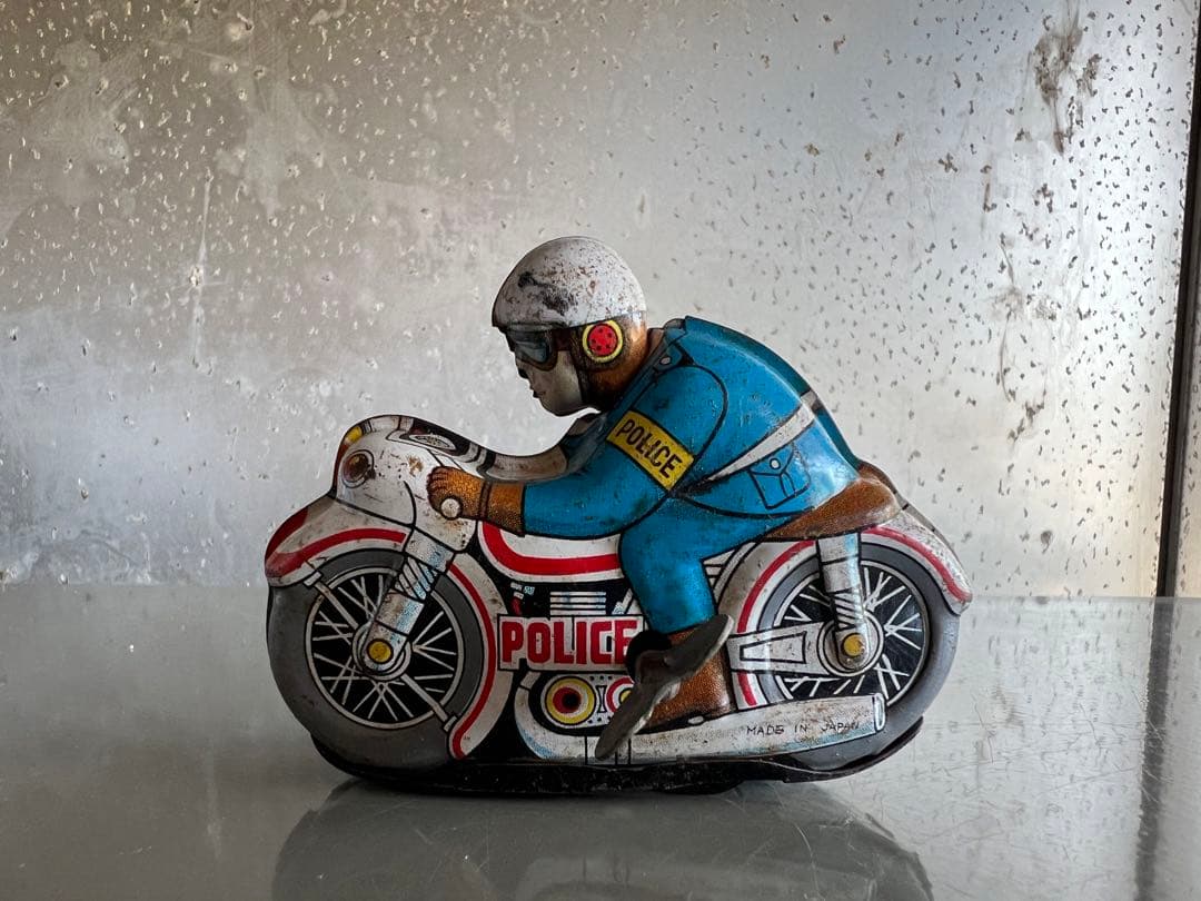 【O-835】ブリキ おもちゃ 車 バイク ポリス ゼンマイ 昭和レトロ