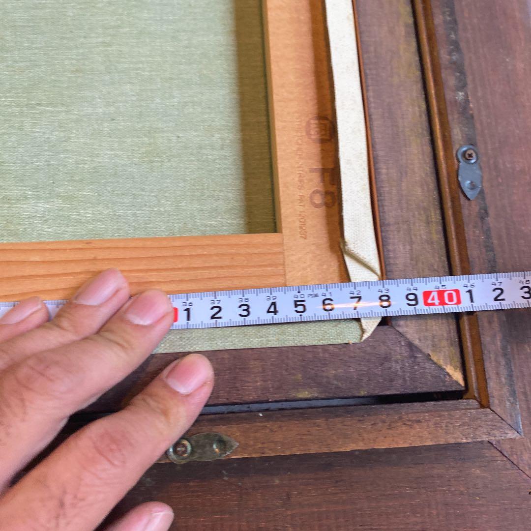 アンティーク木製大型額縁 F8 ゴールド塗装 高級感　表面ガラス 油絵込B4