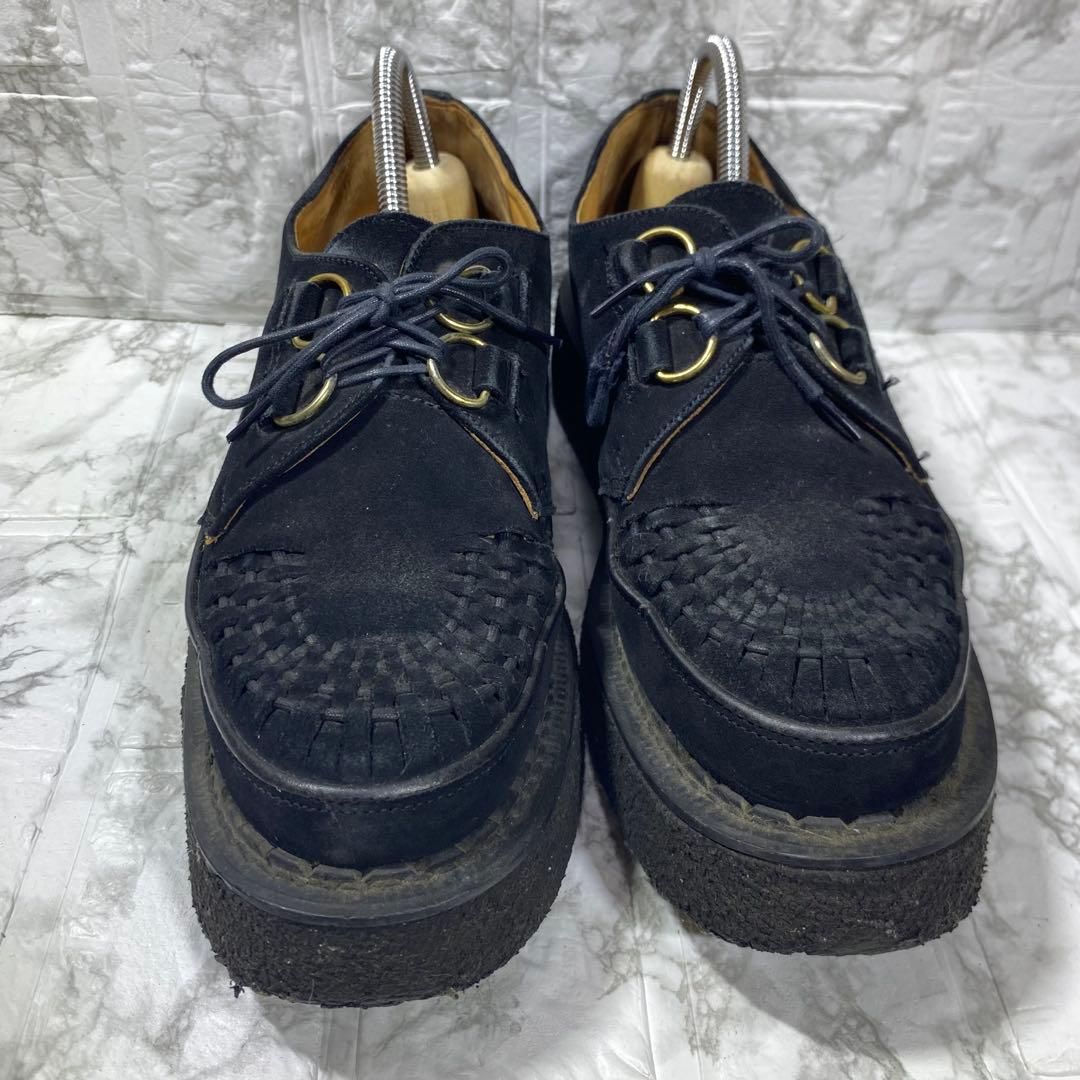 【E COX】スウェード　ラバーソール　黒　厚底 モカシン　アミアミ