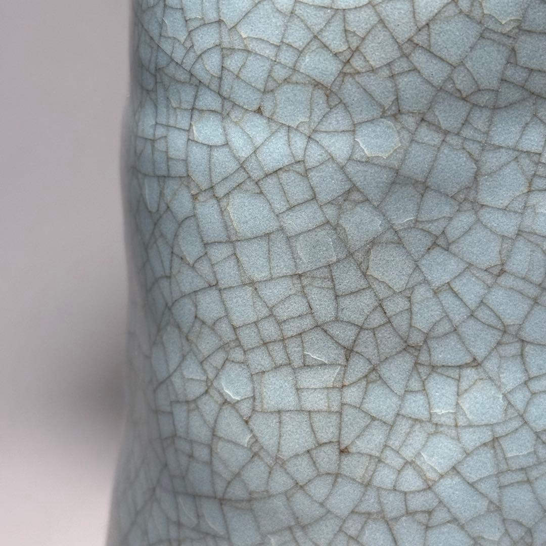 国重要無形文化財指定　中島宏　青磁耳付花生　高さ21cm　美しい貫入　共箱布　栞