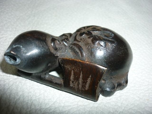 ◆美品 希少 1920年頃（大正時代）!『瓢箪と斧』青銅製 書道 水滴 水差し