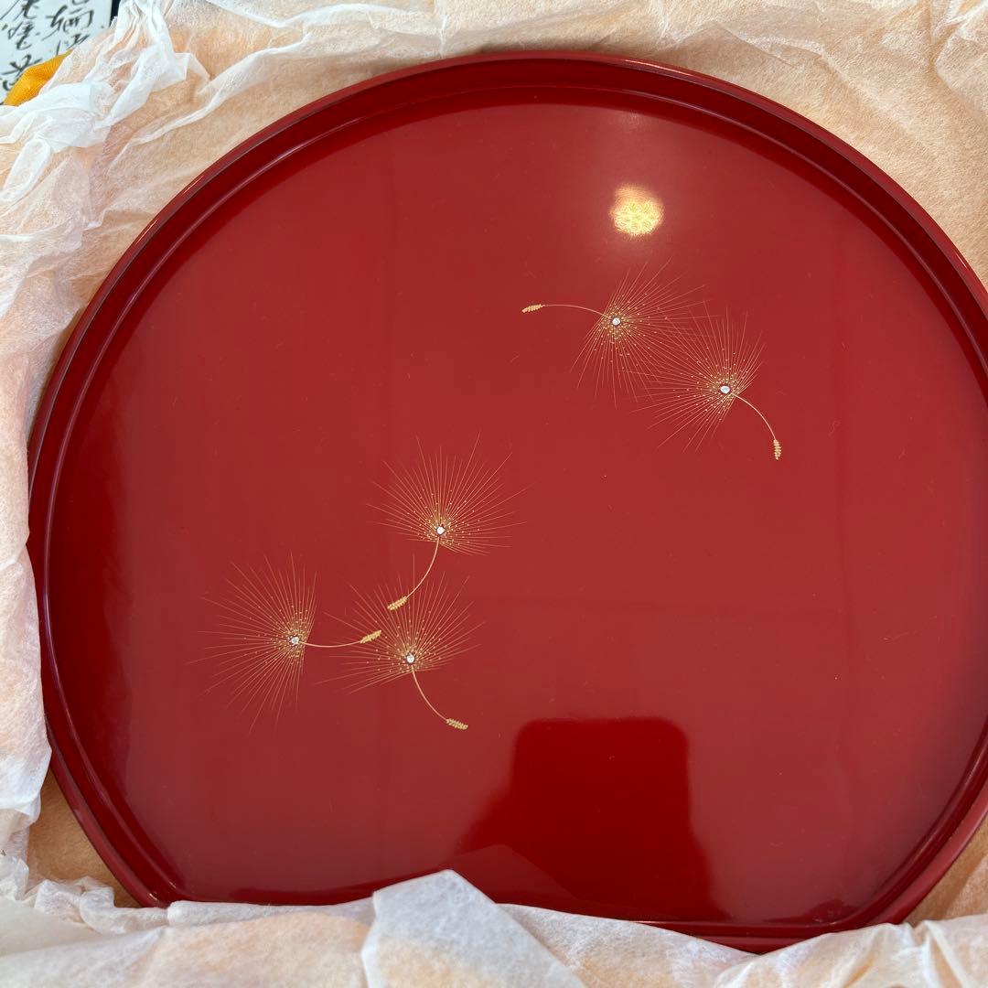 輪島塗　重箱 3段 溜➕半月盆わたぼうし5枚組