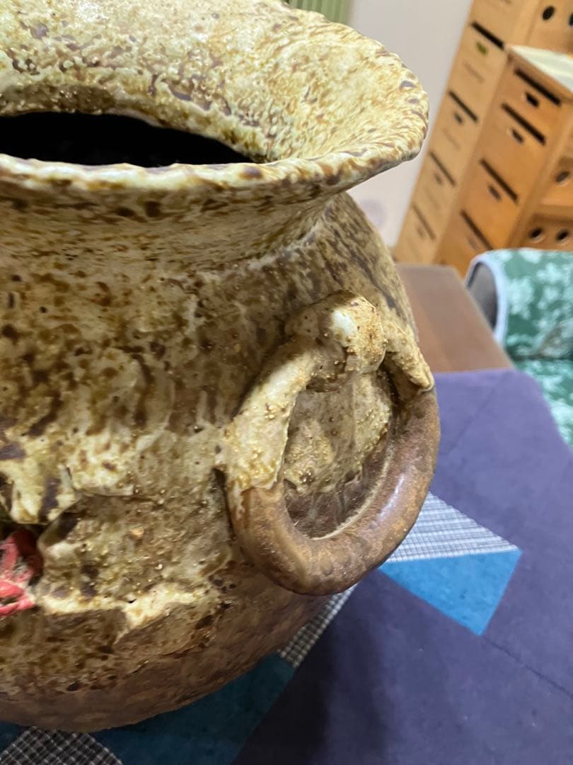 楽山焼、蟹細工壺、アンティーク壺 工芸品、骨董品、陶芸