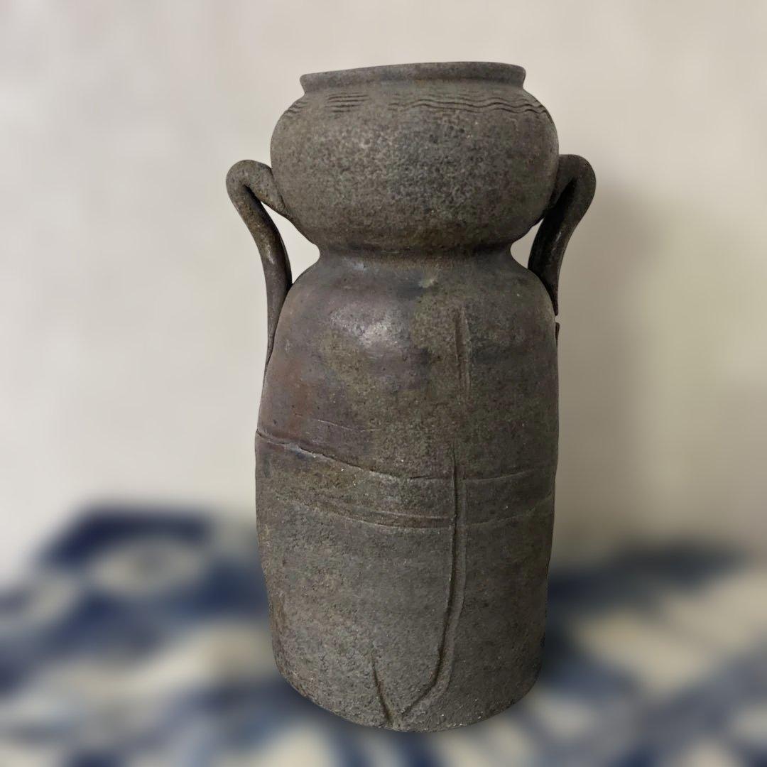 人間国宝　金重陶陽　備前耳付花瓶