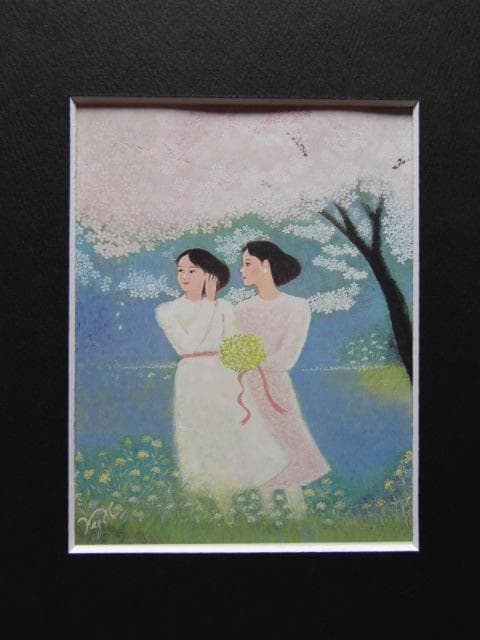 平林和子、【春の想い】、希少な額装用画集より、美品、新品額装付