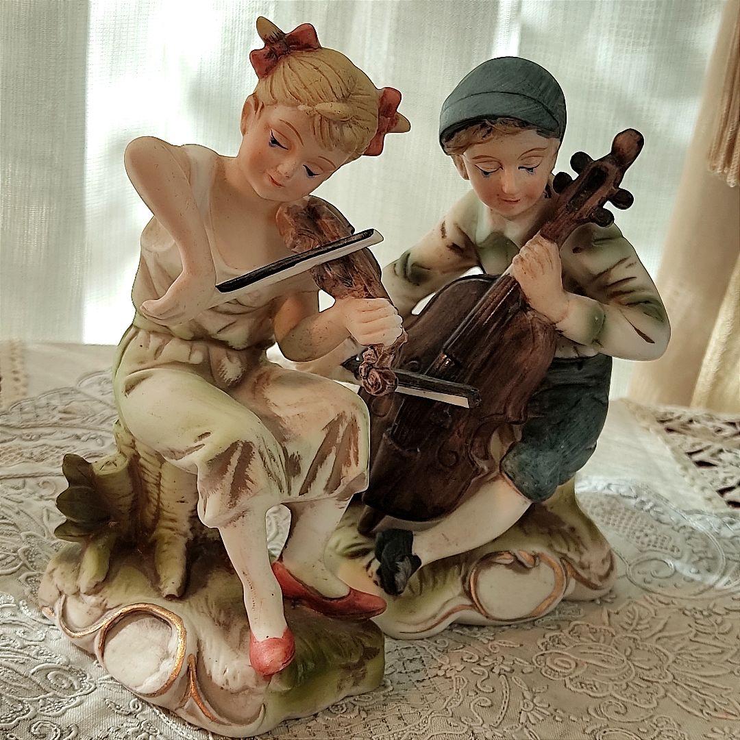 陶器　ビスクドール　バイオリン　チェロ　アンティーク　ヴィンテージ　フィギリン