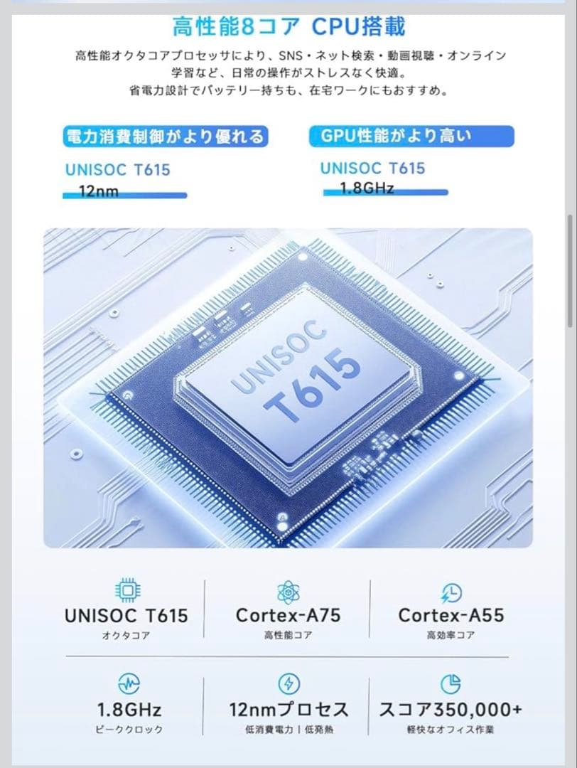 Android15 タブレット10インチ8コアCPU 12GB RAM128GB