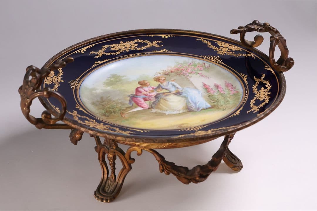 【CM325】セーブル フランス リモージュ コンポティエ 絵皿 人物 陶磁器