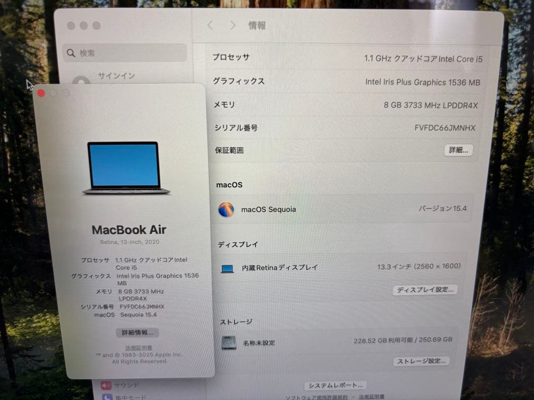 MacBook Air 2020 13インチ　A2179 256GB 8GB