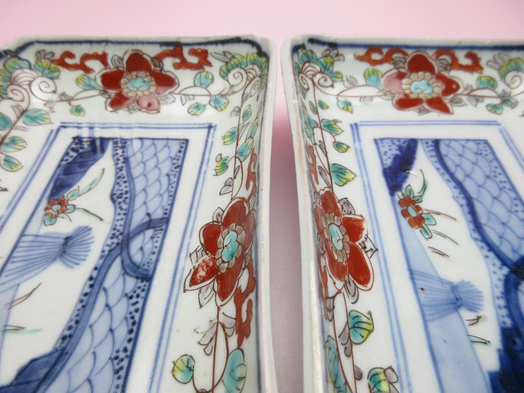 アンティーク 染錦 花紋 長皿 8客 MO70720