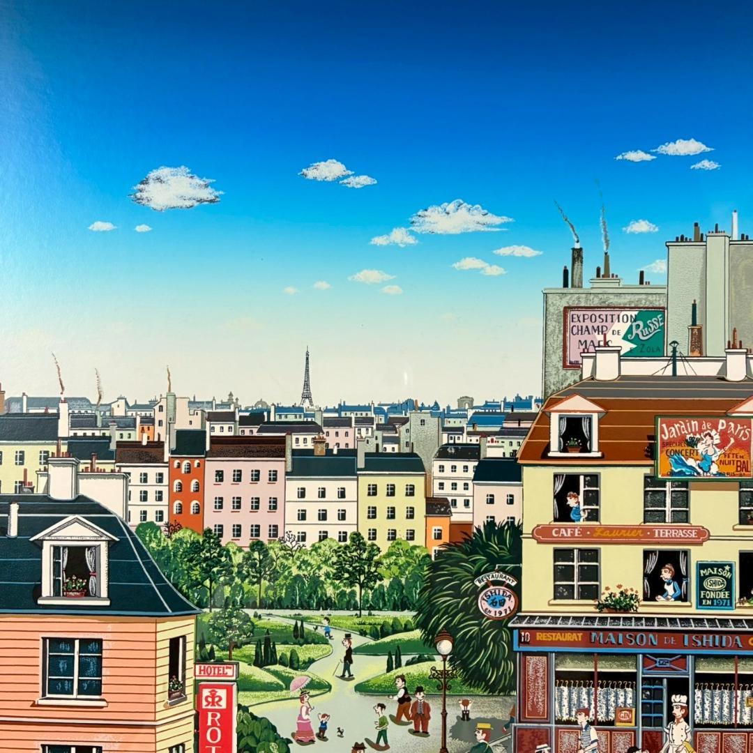 ビン・カシワ「カフェテラス」シルクスクリーン 直筆サイン入 額縁入 ヒロヤマガタ