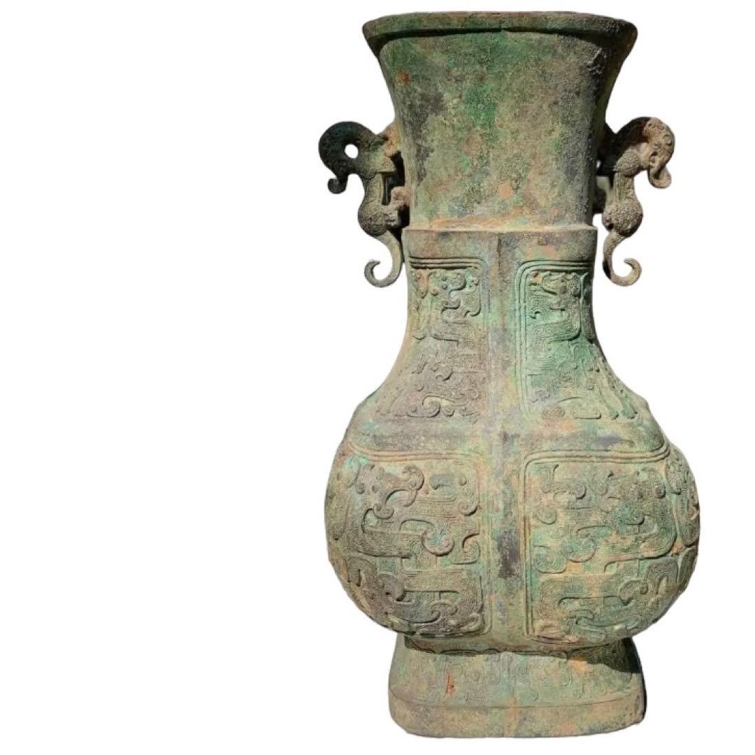 方瓶　龍耳尊　酒器　商周時代　青銅器　中国骨董　アンティーク　古美術　戦国時代