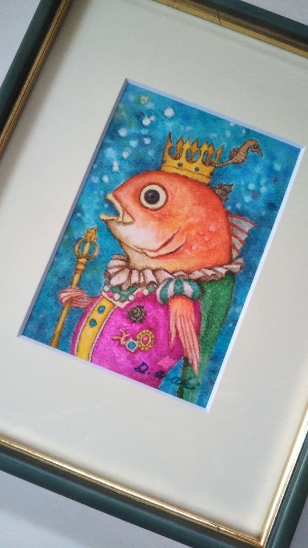【原画】『魚の王様』（海　鯛　絵画　パステル画　涼しい　青　夏）