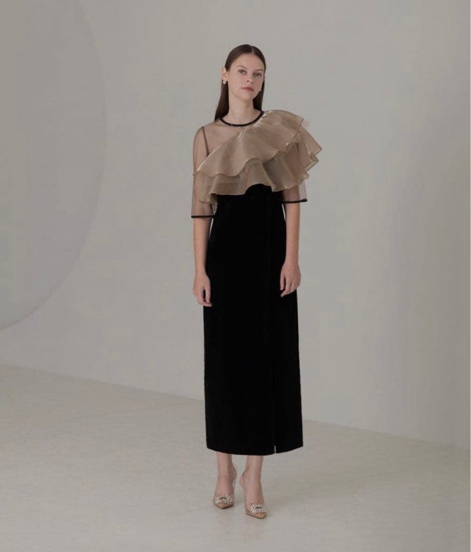 試着のみ【Leja 】アシンメトリーティアードフリル3WAYベロア 3点セット