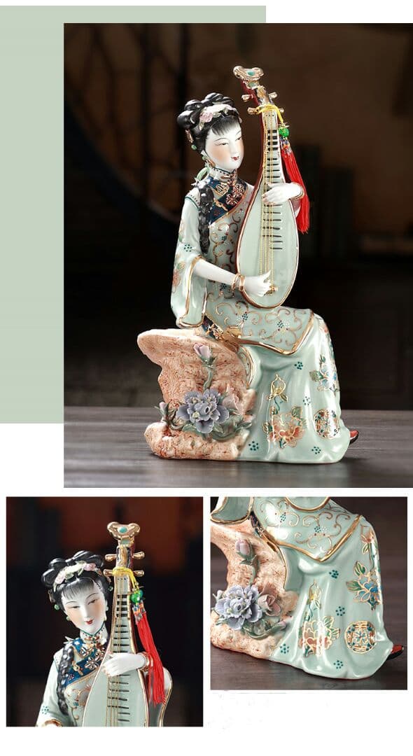 古筝、琵琶中国陶磁器工芸置物、博古架収蔵磁器工芸品