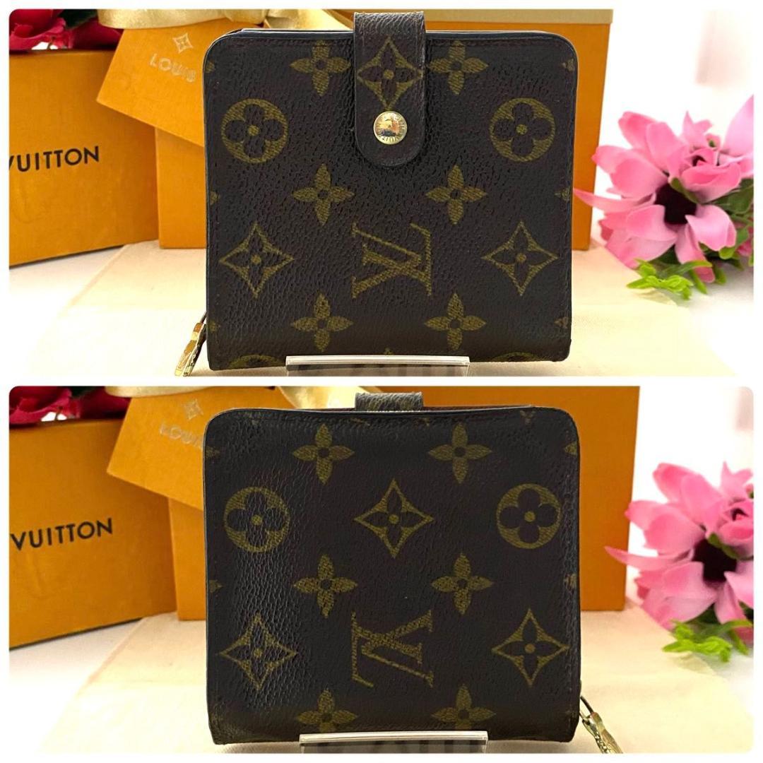 ルイ ヴィトン◎コンパクトジップ モノグラム 二つ折り ラウンドファスナー 茶色