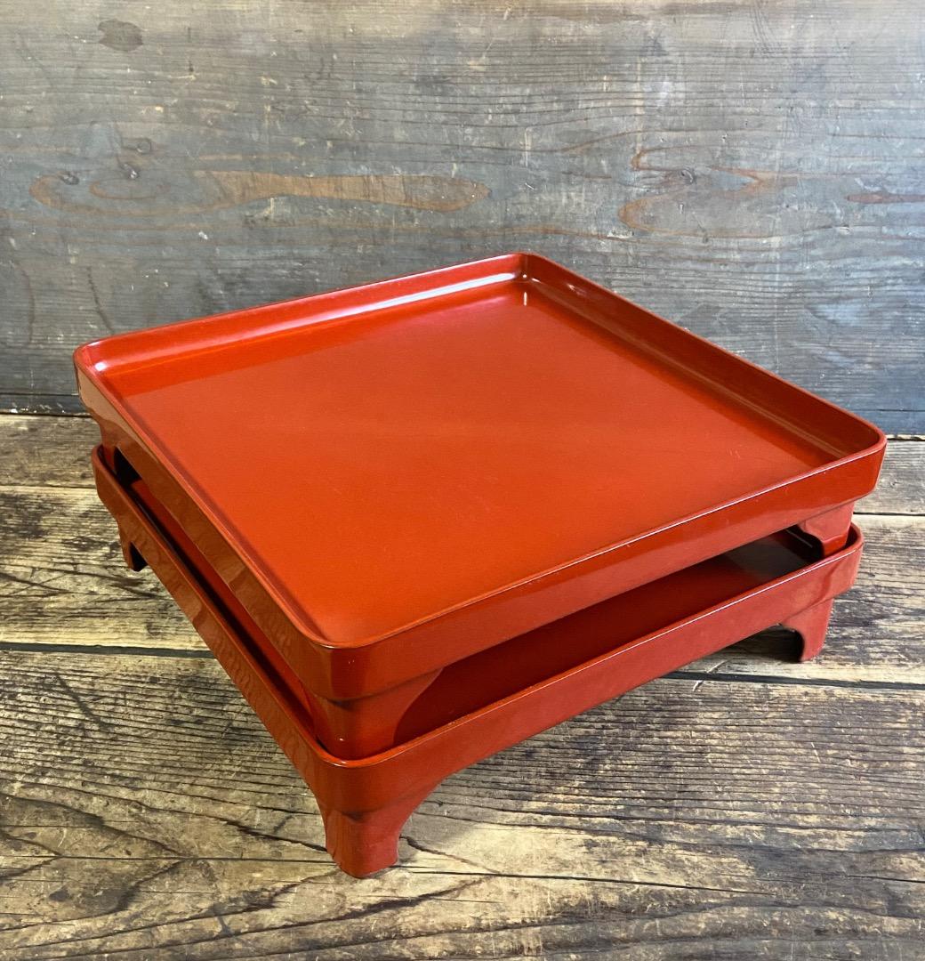 能登蔵出し 輪島塗 朱漆塗 脚付四方膳 二客セット｜能登の手仕事｜漆器膳 正月