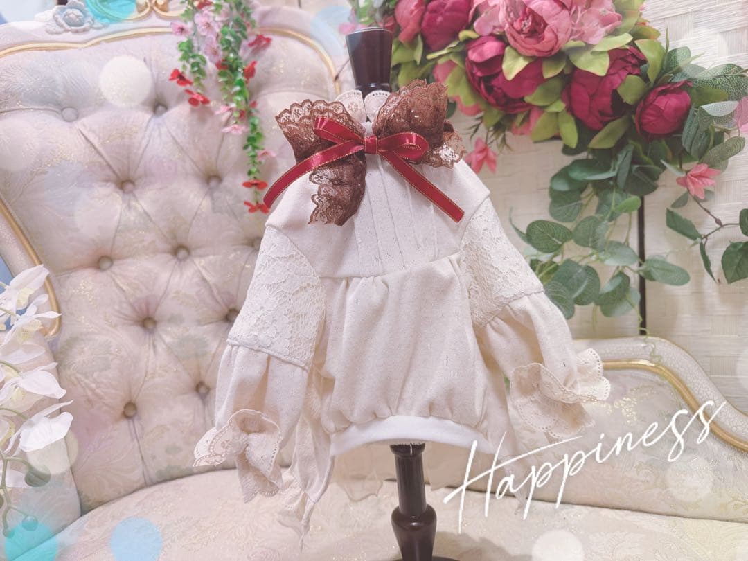 B446.pon2pan2☆犬☆オーダー☆生成りニットスモックワンピ