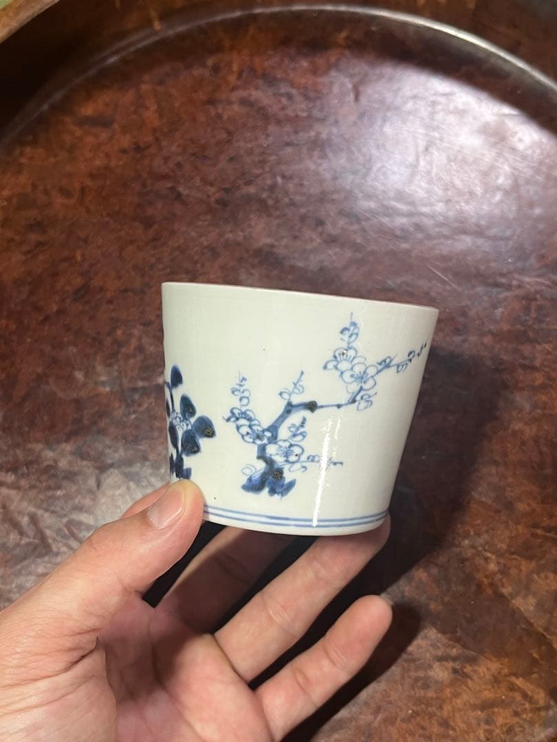 古伊万里　蕎麦猪口　あじさい　鶯　ウグイス　梅　紫陽花　民藝　そば猪口事典掲載